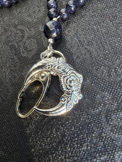 Witchy Gemstone Beaded Lanyard with Blue Goldstone and moons & stars charm | Bookish Fantasy Gift | Witchy gift | Personalized Handmade