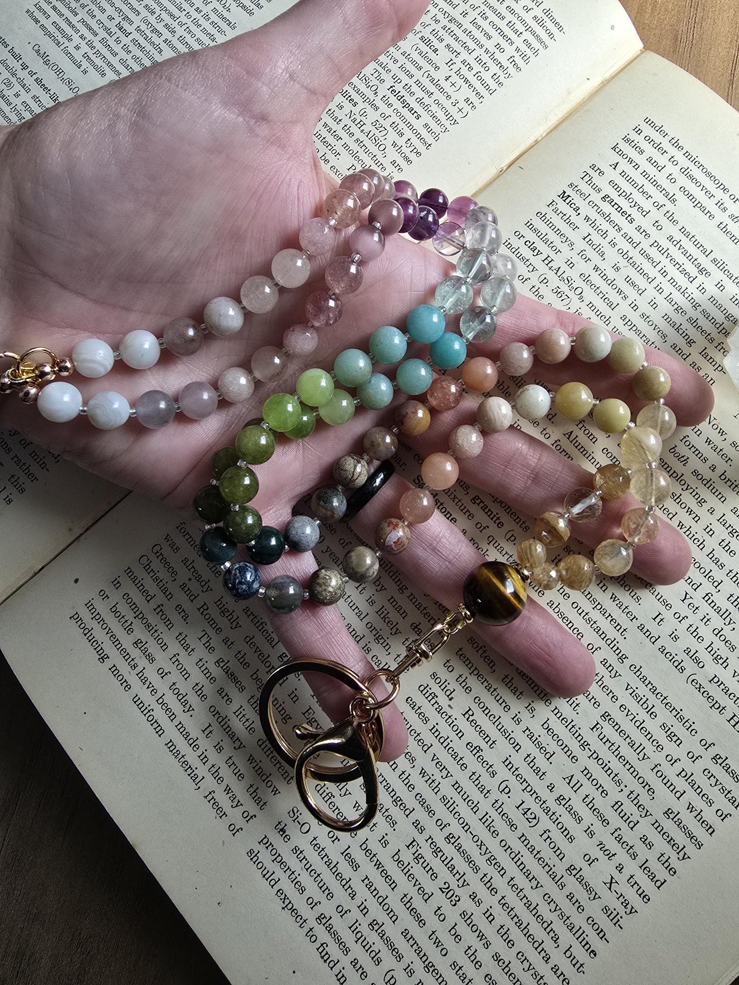 Gemstone Beaded Lanyard: Tiger Eye, Agate, Jade - Magnetic Clasp | Personalized | Handmade