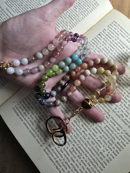 Gemstone Beaded Lanyard: Tiger Eye, Agate, Jade - Magnetic Clasp | Personalized | Handmade