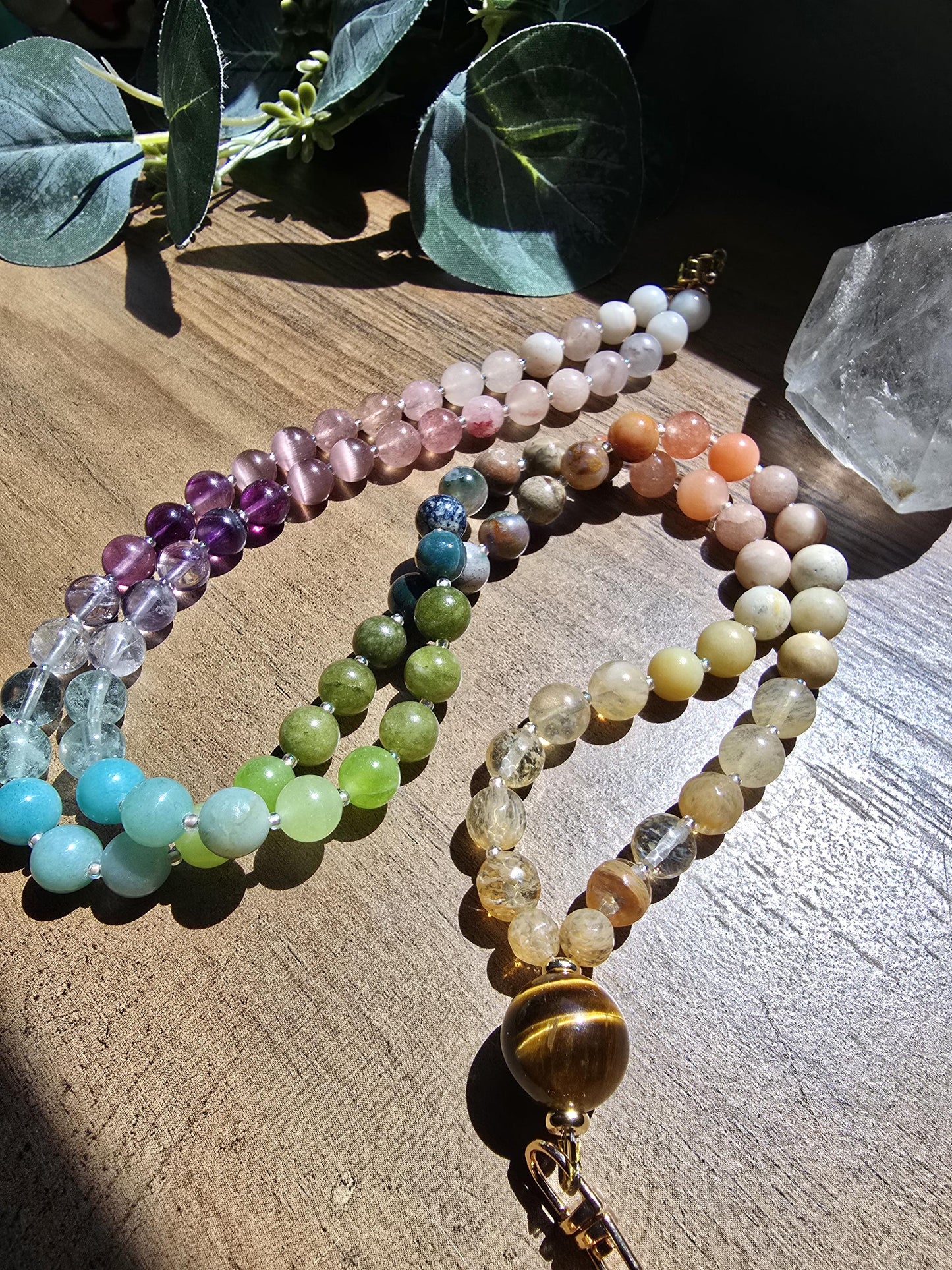 Gemstone Beaded Lanyard: Tiger Eye, Agate, Jade - Magnetic Clasp | Personalized | Handmade