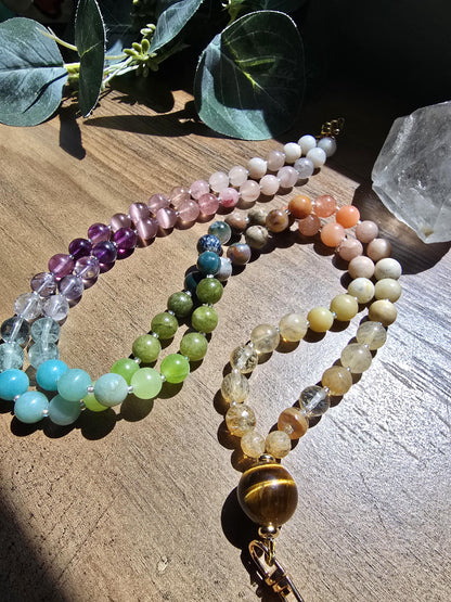 Gemstone Beaded Lanyard: Tiger Eye, Agate, Jade - Magnetic Clasp | Personalized | Handmade