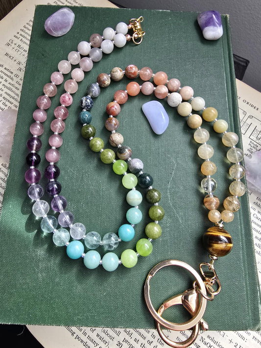 Gemstone Beaded Lanyard: Tiger Eye, Agate, Jade - Magnetic Clasp | Personalized | Handmade