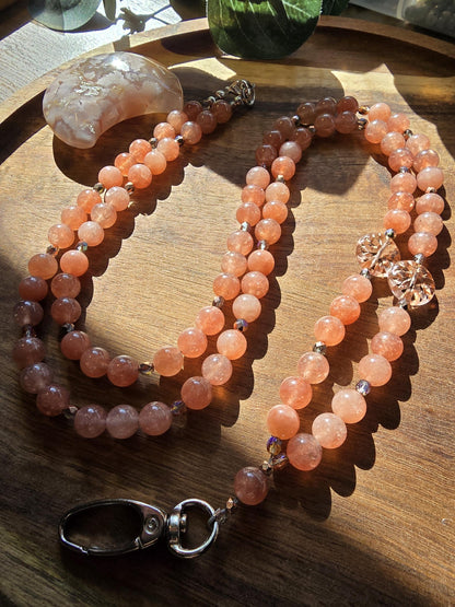 Sunstone Lanyard | Beaded Gemstone Lanyard | ID Badge Holder | Personalized | Handmade