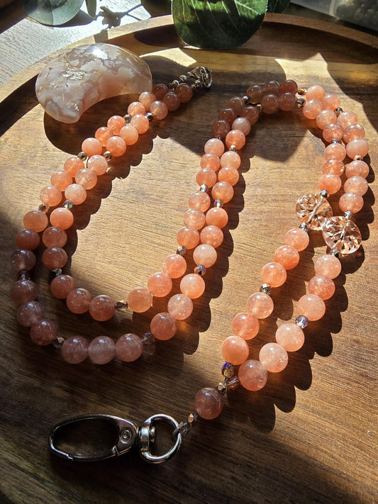Sunstone Lanyard | Beaded Gemstone Lanyard | ID Badge Holder | Personalized | Handmade