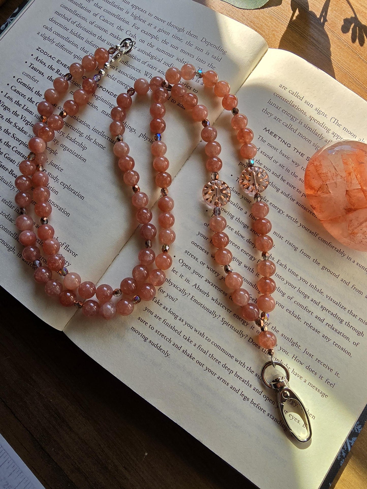 Sunstone Lanyard | Beaded Gemstone Lanyard | ID Badge Holder | Personalized | Handmade