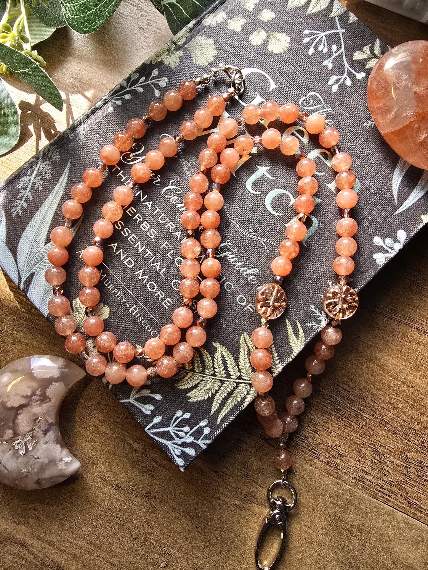 Sunstone Lanyard | Beaded Gemstone Lanyard | ID Badge Holder | Personalized | Handmade