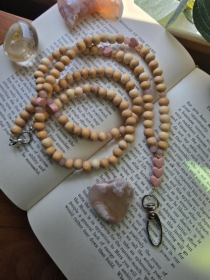 Pink Heart Lanyard | Essential Oil Diffuser Necklace | Cute ID Badge Holder | Magnetic Breakaway Clasp optional | Handmade