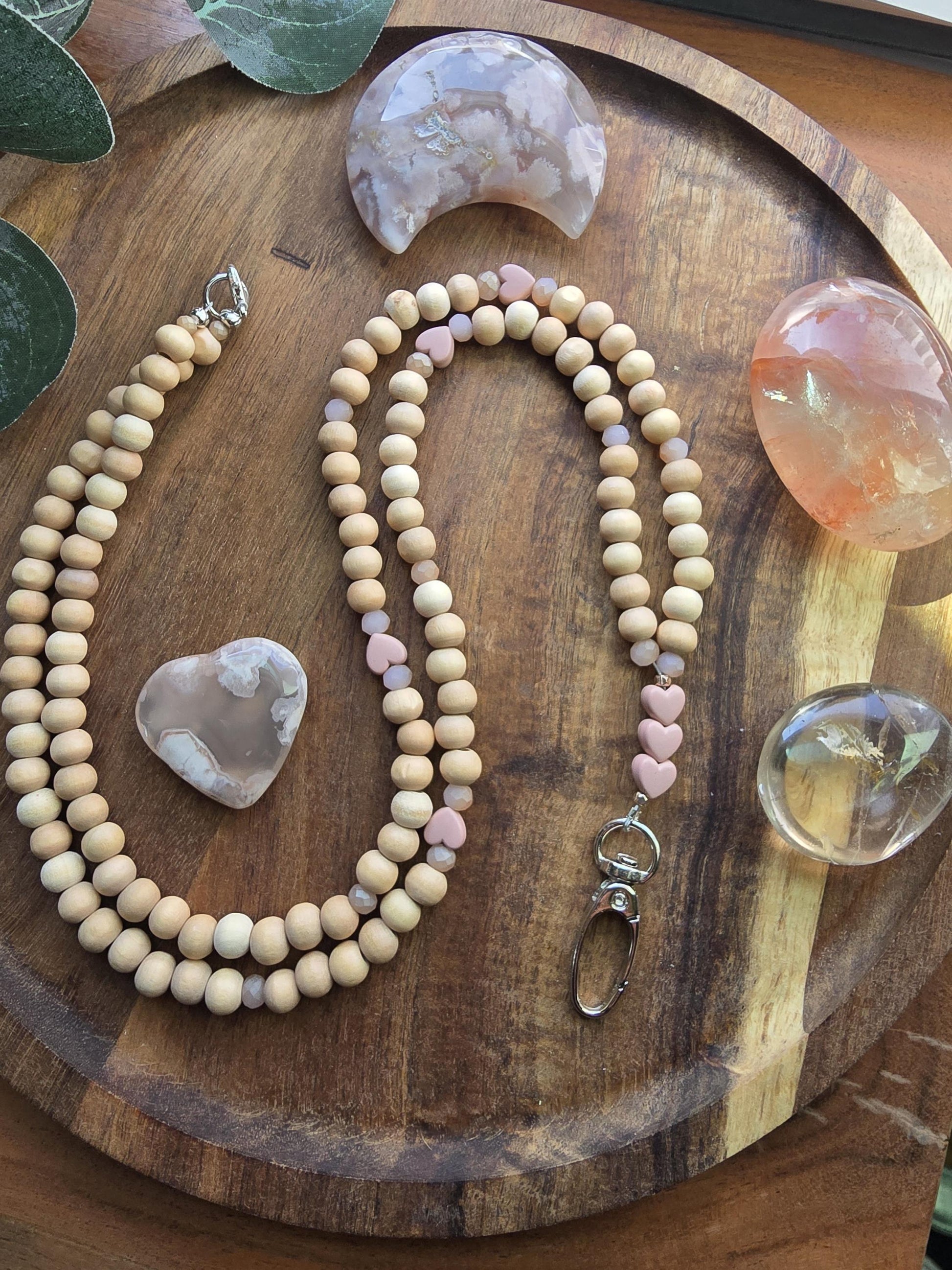 Pink Heart Lanyard | Essential Oil Diffuser Necklace | Cute ID Badge Holder | Magnetic Breakaway Clasp optional | Handmade