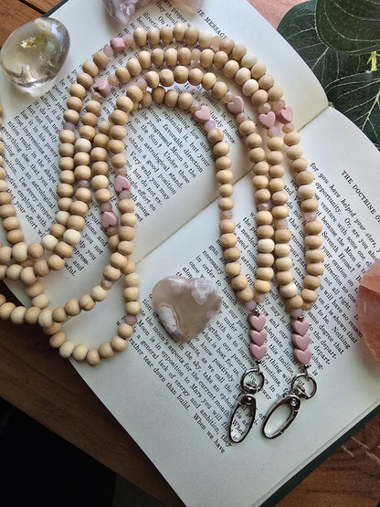 Pink Heart Lanyard | Essential Oil Diffuser Necklace | Cute ID Badge Holder | Magnetic Breakaway Clasp optional | Handmade