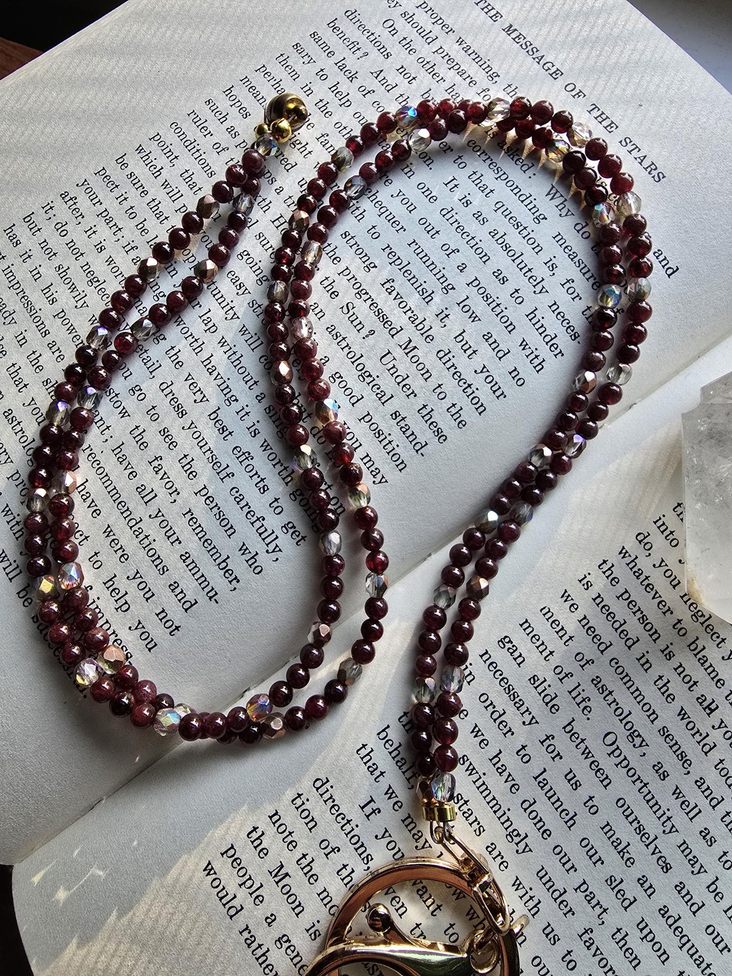 Dainty Garnet Gemstone Lanyard | 4mm Beaded ID Holder | Magnetic Clasp Jewelry Lanyard | Personalized | Handmade