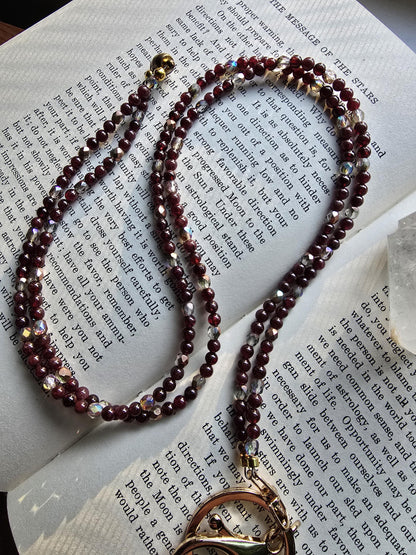 Dainty Garnet Gemstone Lanyard | 4mm Beaded ID Holder | Magnetic Clasp Jewelry Lanyard | Personalized | Handmade