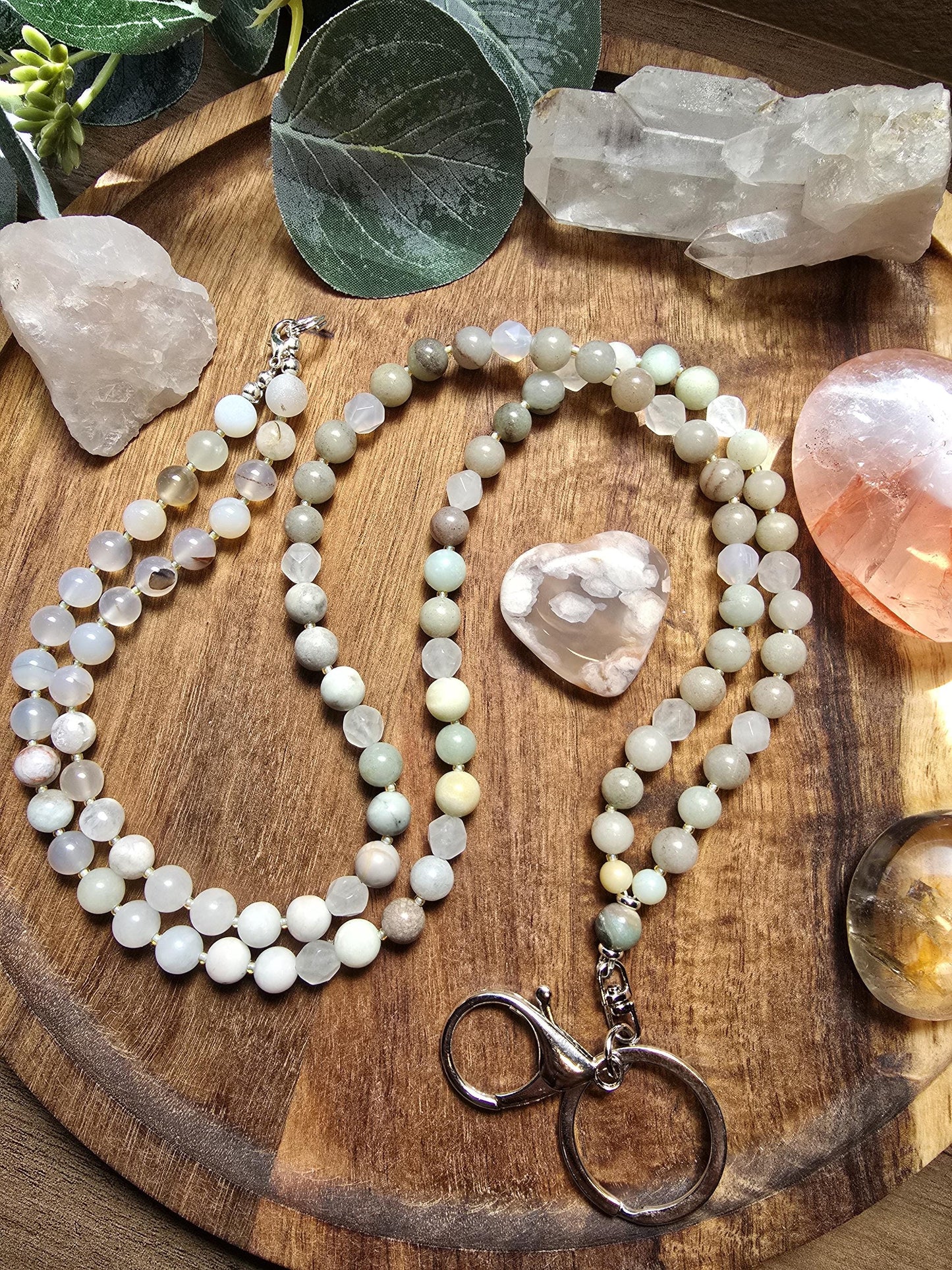 Neutral Mala Style Lanyard | Handmade | Personalized | Magnetic Breaway Clasp | Natural Gemstone Lanyard