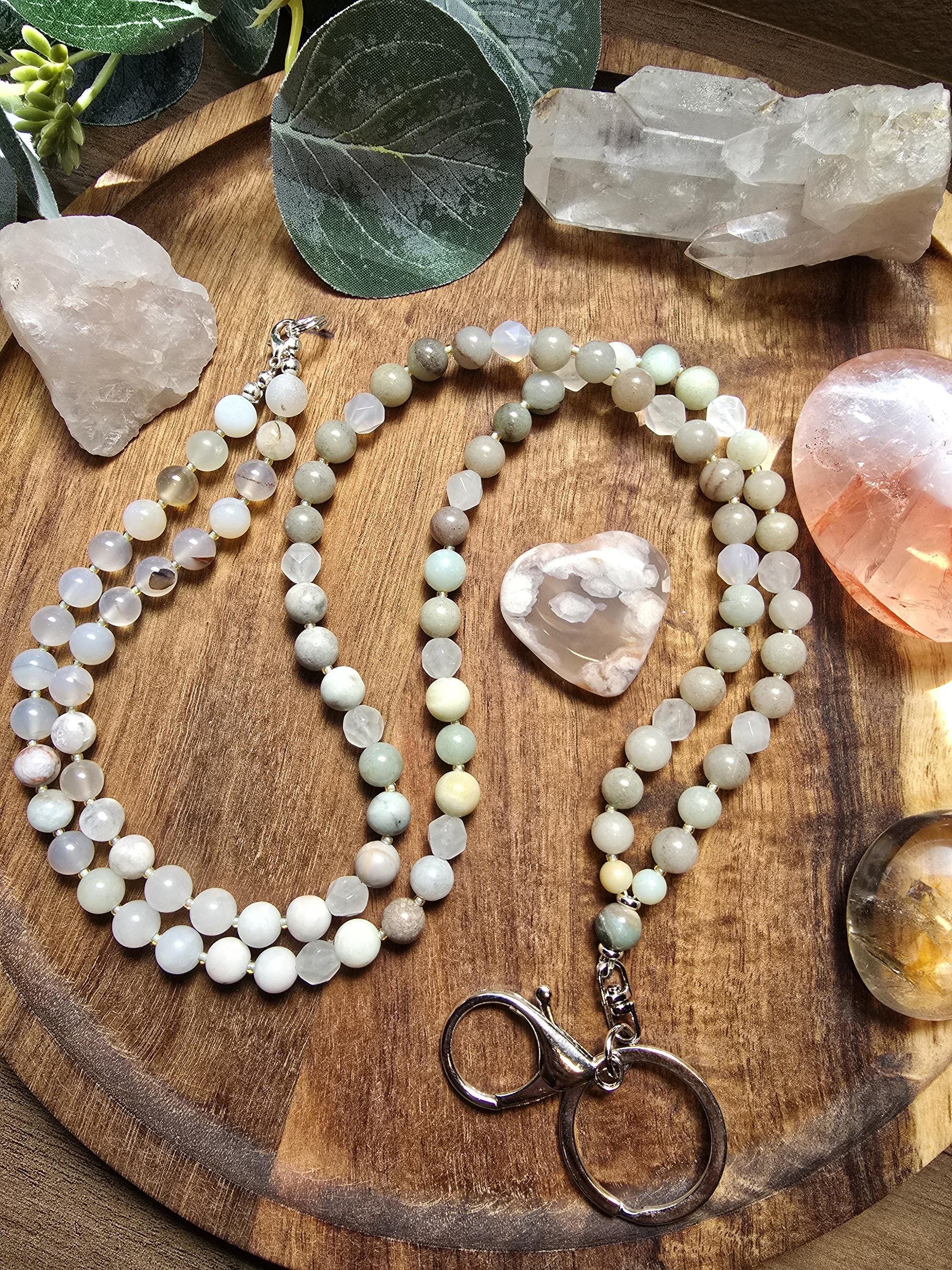 Neutral Mala Style Lanyard | Handmade | Personalized | Magnetic Breaway Clasp | Natural Gemstone Lanyard