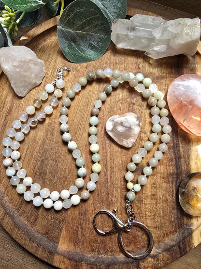 Neutral Mala Style Lanyard | Handmade | Personalized | Magnetic Breaway Clasp | Natural Gemstone Lanyard