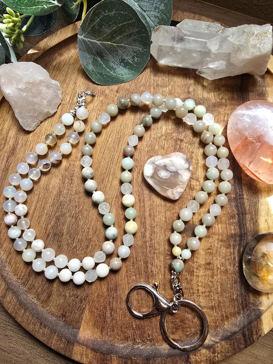 Neutral Mala Style Lanyard | Handmade | Personalized | Magnetic Breaway Clasp | Natural Gemstone Lanyard