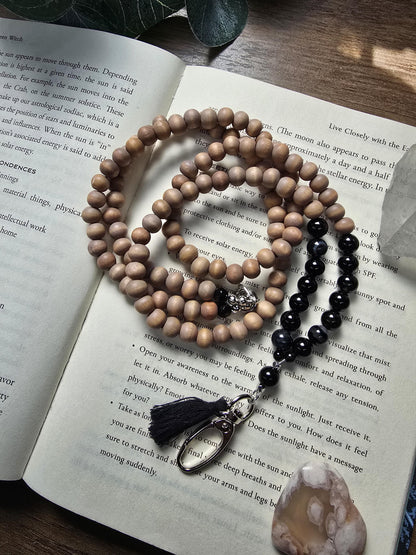 Black Banded Agate & Wood Bead Lanyard | Natural Gemstone Lanyard | Personalized