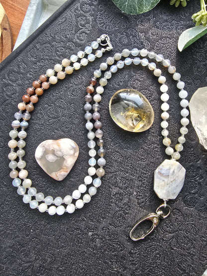 Beaded Lanyard with Botswana Agate, Labradorite, Grey Agate | Natural Gemstone Lanyard | Personalized
