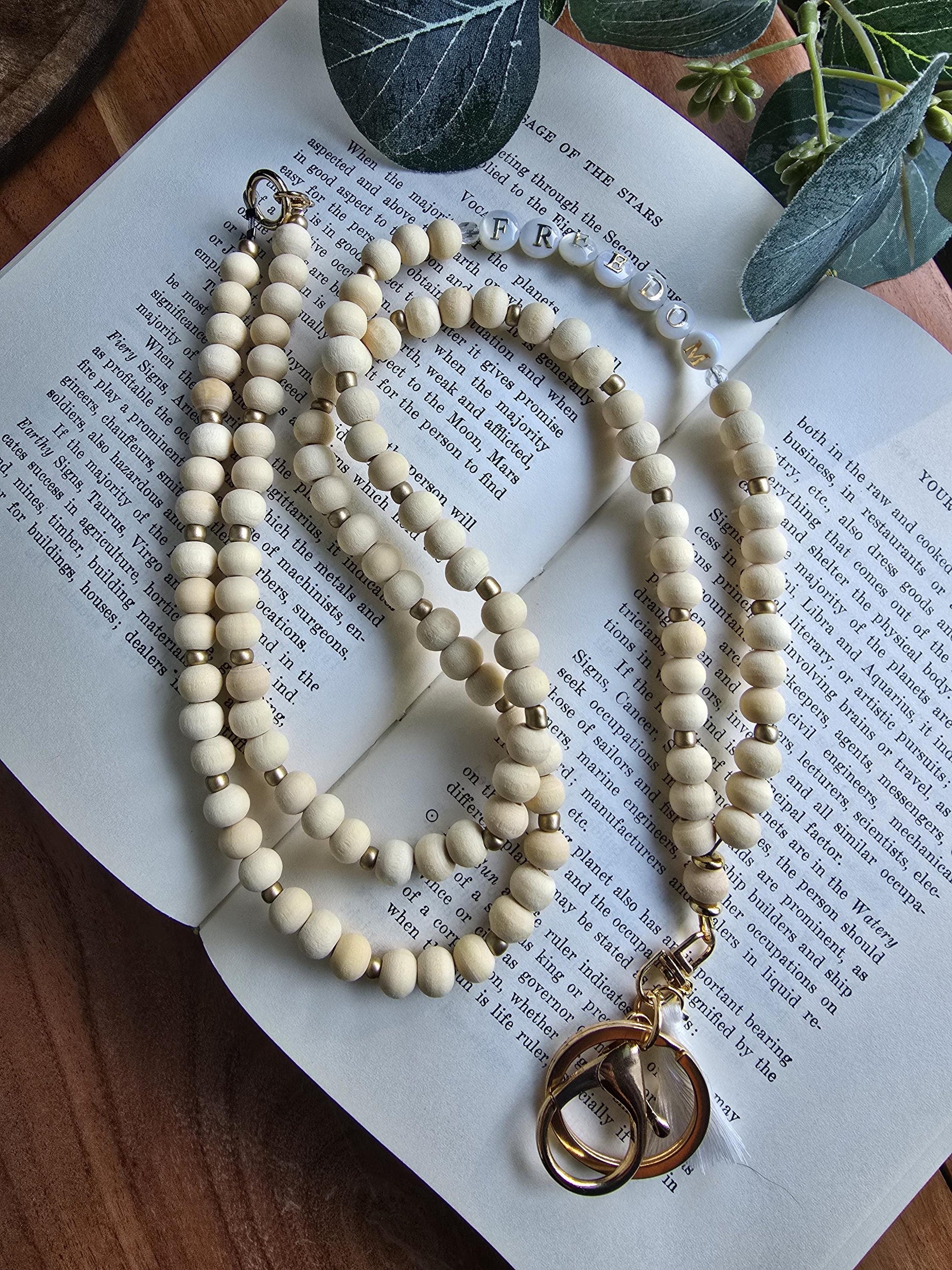 Charlie Kirk Freedom Lanyard | Patriotic Wood Bead Lanyard | Neutral and Subtle Support Jewelry | Cross Charm | Handmade