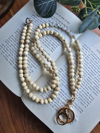 Charlie Kirk Freedom Lanyard | Patriotic Wood Bead Lanyard | Neutral and Subtle Support Jewelry | Cross Charm | Handmade