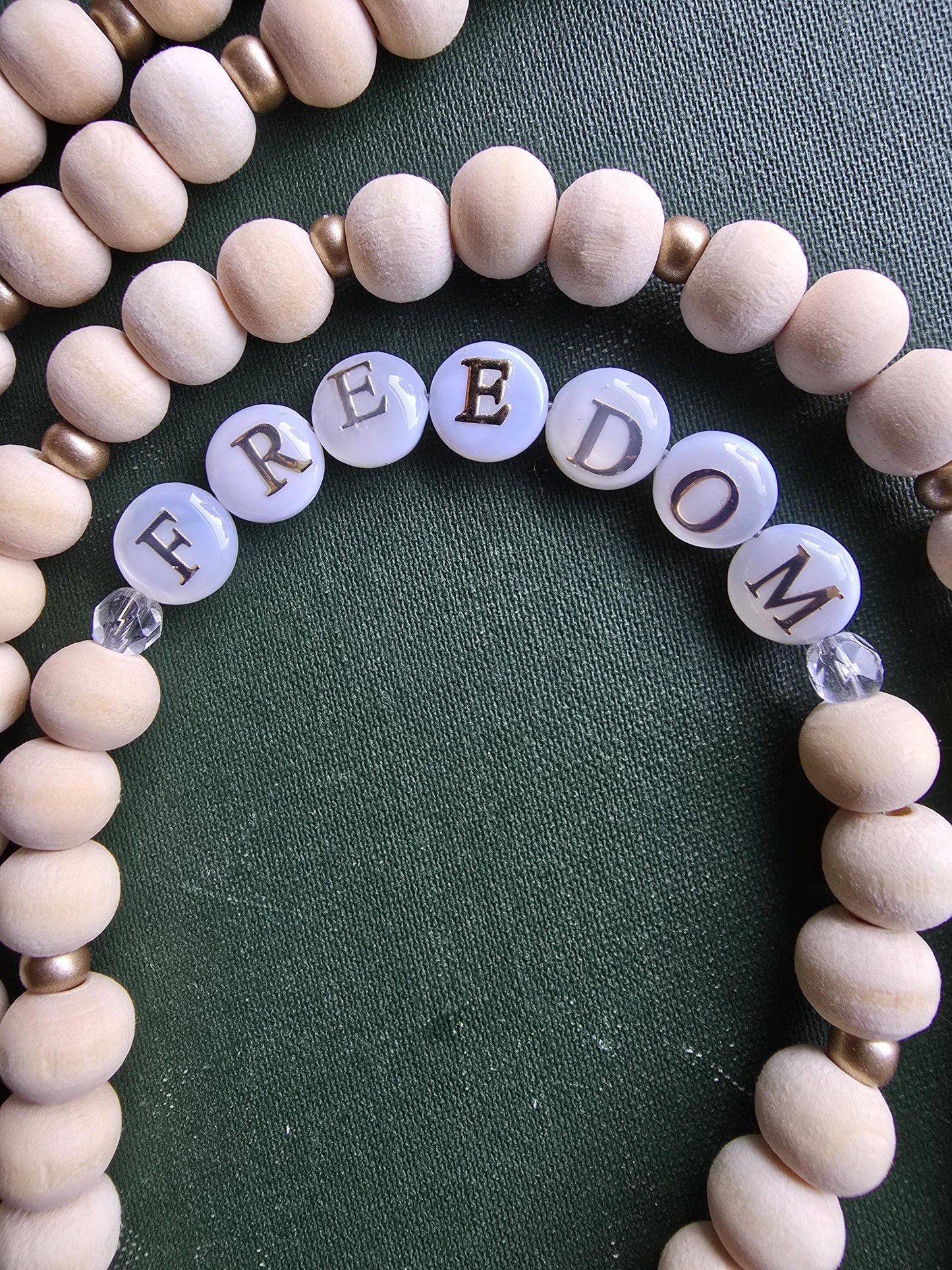 Charlie Kirk Freedom Lanyard | Patriotic Wood Bead Lanyard | Neutral and Subtle Support Jewelry | Cross Charm | Handmade