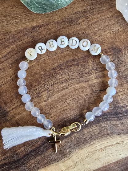 Charlie Kirk Freedom Bracelet | Handmade | Classy Patriotic Solidarity Jewelry | Agate & Hematite Gemstone