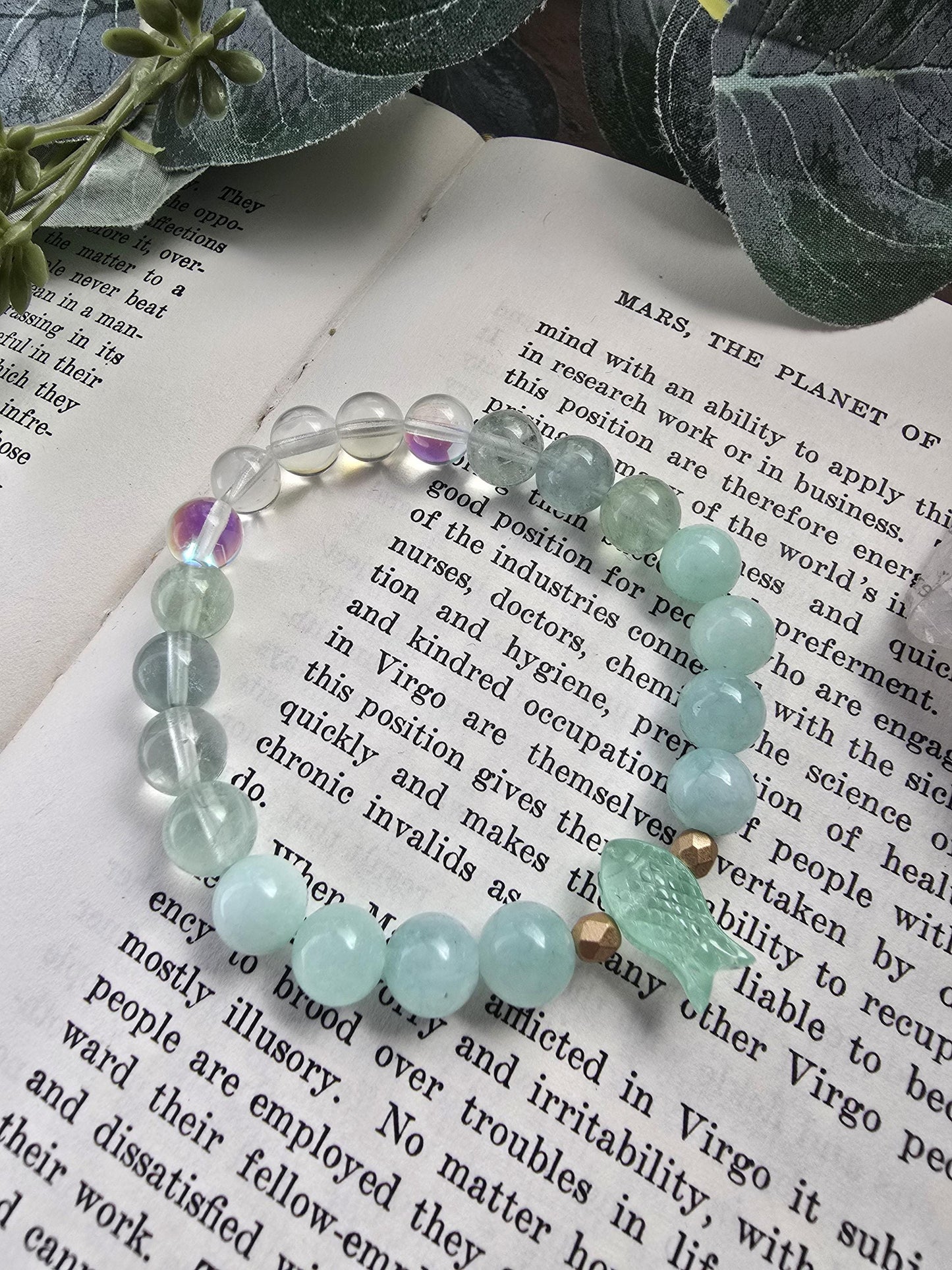 Green Fish Bracelet | Sea Green Gemstone Jewelry | Pisces Gift | Stackable Gemstone Bracelet | Gemstone Healing Bracelet | Handmade