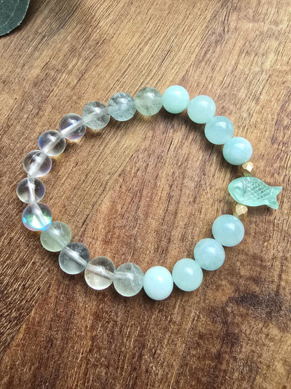 Green Fish Bracelet | Sea Green Gemstone Jewelry | Pisces Gift | Stackable Gemstone Bracelet | Gemstone Healing Bracelet | Handmade
