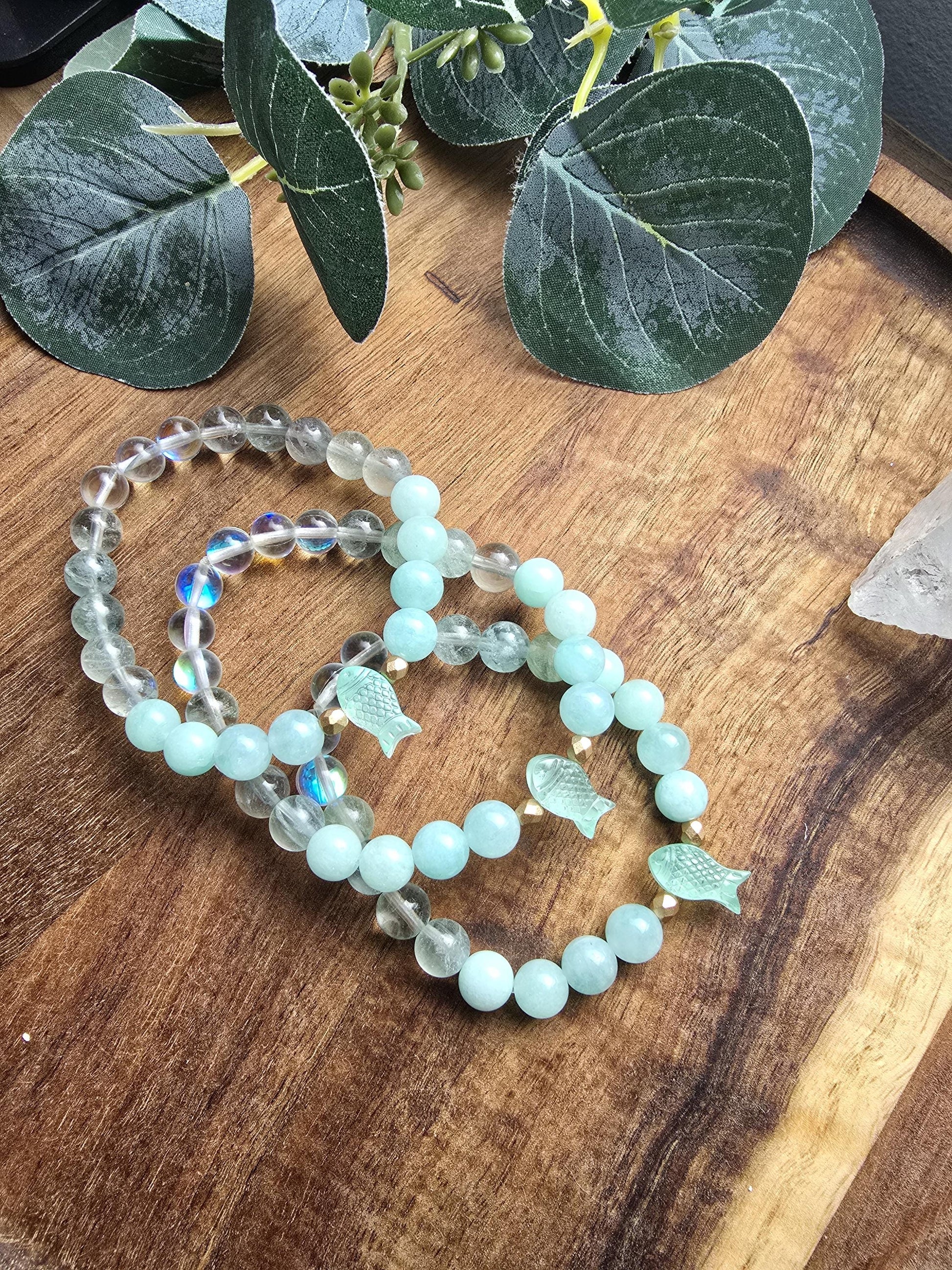 Green Fish Bracelet | Sea Green Gemstone Jewelry | Pisces Gift | Stackable Gemstone Bracelet | Gemstone Healing Bracelet | Handmade