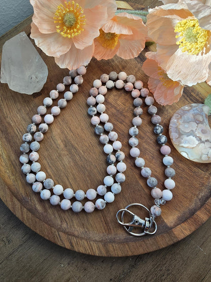 Matte Garden Jasper Lanyard | 8mm Neutral Beaded Lanyard | ID Badge Holder | Handmade