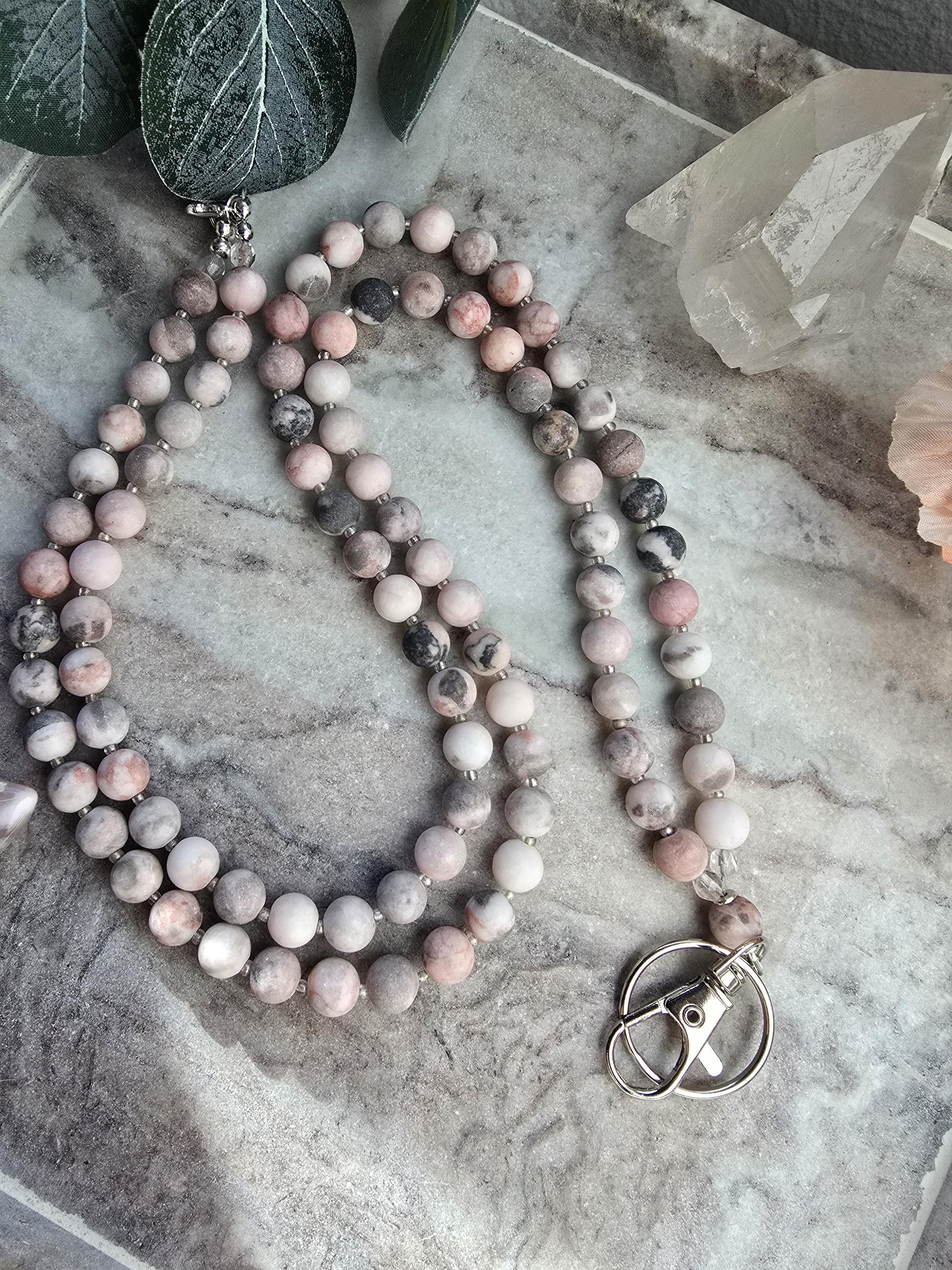 Matte Garden Jasper Lanyard | 8mm Neutral Beaded Lanyard | ID Badge Holder | Handmade