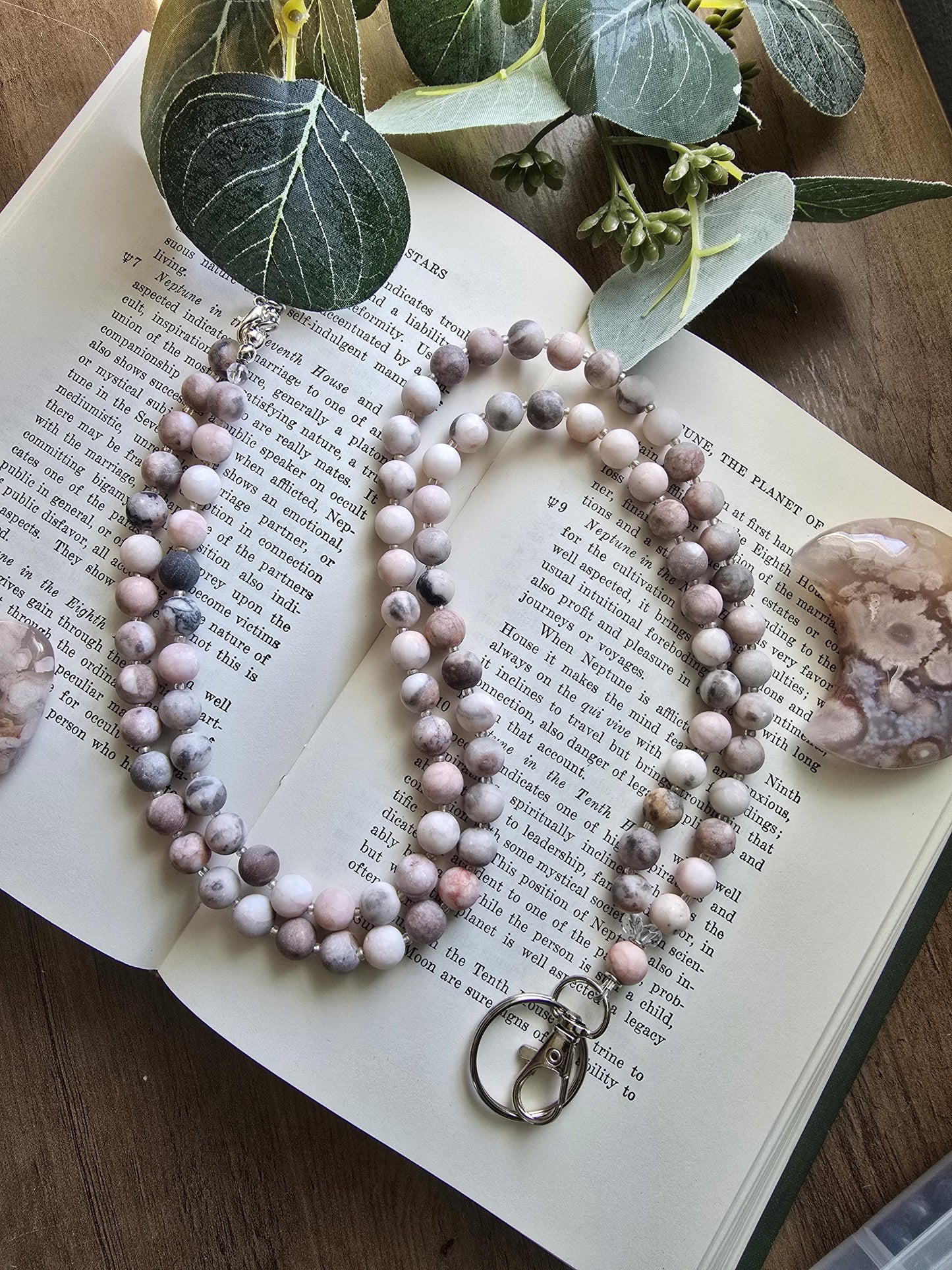 Matte Garden Jasper Lanyard | 8mm Neutral Beaded Lanyard | ID Badge Holder | Handmade