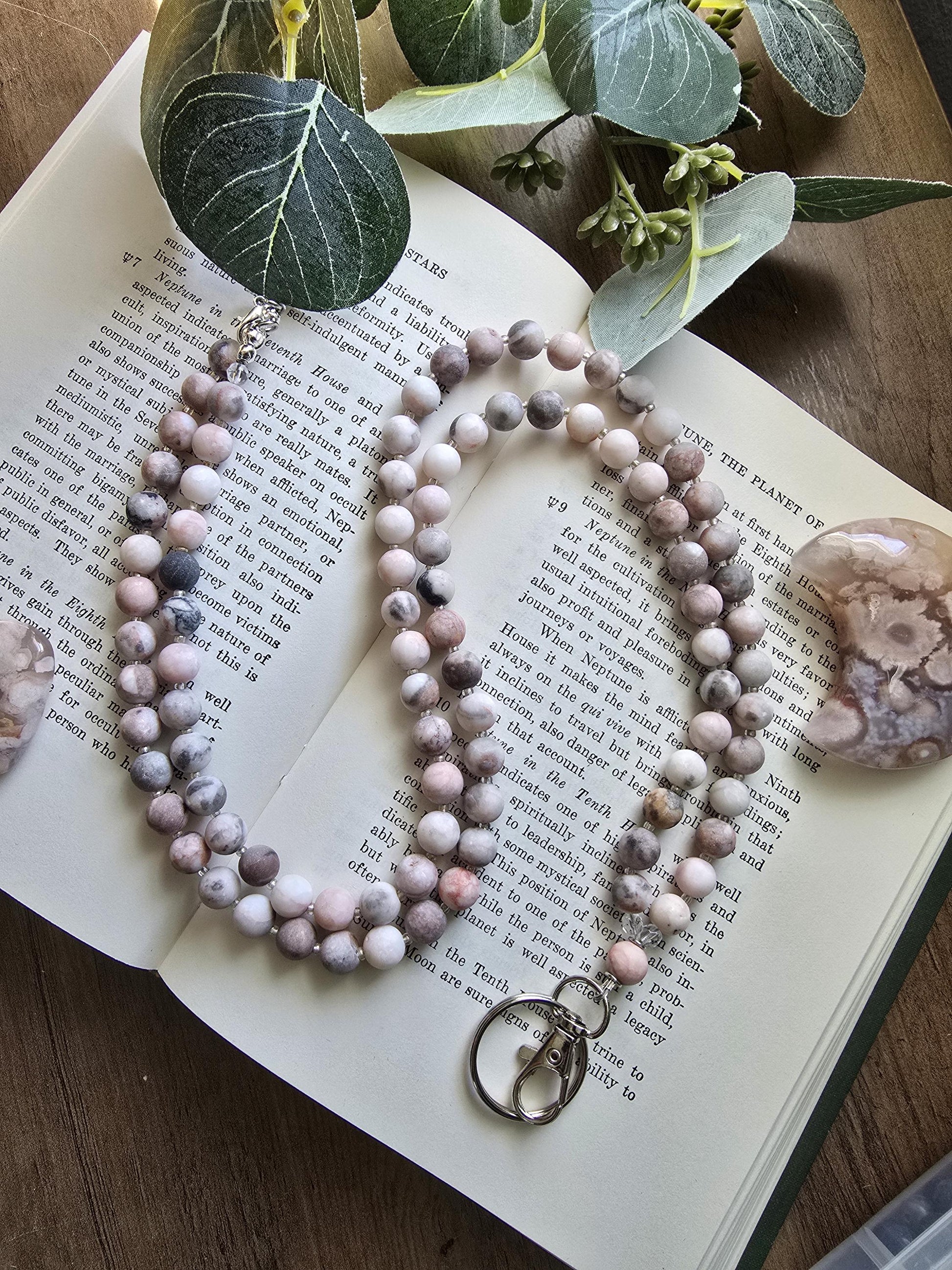 Matte Garden Jasper Lanyard | 8mm Neutral Beaded Lanyard | ID Badge Holder | Handmade