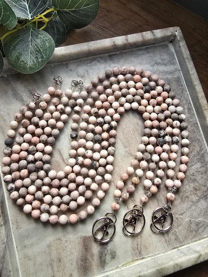 Matte Garden Jasper Lanyard | 8mm Neutral Beaded Lanyard | ID Badge Holder | Handmade