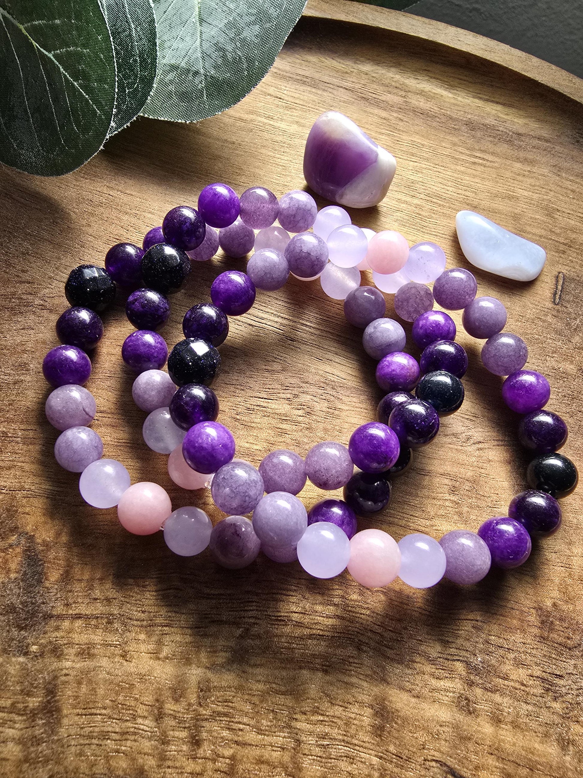 Intuition Bracelet | Gemstone Bracelet | Gemstone Healing Bracelet | Kunzite, Chalcedony, Amethyst, Goldstone, Sapphire, Angelite | Handmade