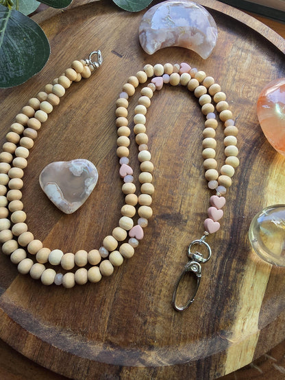 Pink Heart Lanyard | Essential Oil Diffuser Necklace | Cute ID Badge Holder | Magnetic Breakaway Clasp optional | Handmade