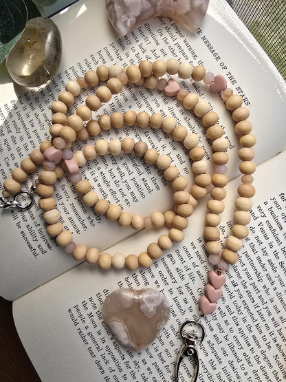 Pink Heart Lanyard | Essential Oil Diffuser Necklace | Cute ID Badge Holder | Magnetic Breakaway Clasp optional | Handmade