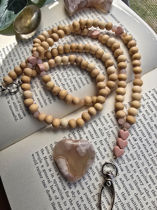 Pink Heart Lanyard | Essential Oil Diffuser Necklace | Cute ID Badge Holder | Magnetic Breakaway Clasp optional | Handmade