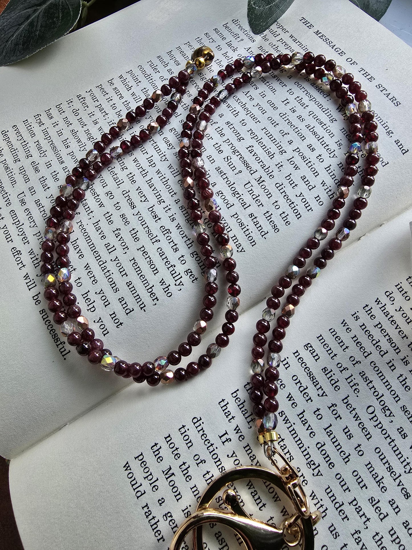 Dainty Garnet Gemstone Lanyard | 4mm Beaded ID Holder | Magnetic Clasp Jewelry Lanyard | Personalized | Handmade