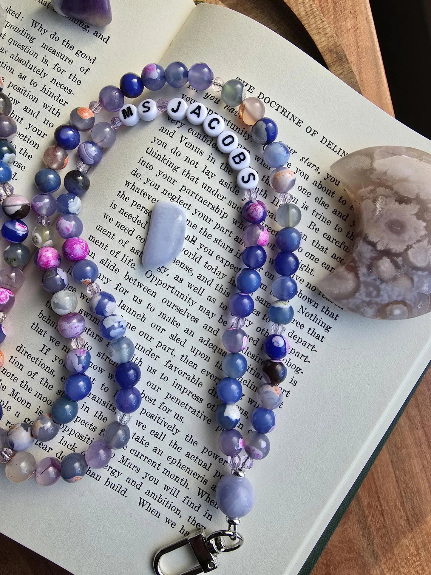 Colorful Personalized Gemstone Lanyard | Custom Name Teacher Lanyard | Colorful Beaded ID Holder | Breakaway Safety Clasp | Handmade