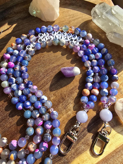 Colorful Personalized Gemstone Lanyard | Custom Name Teacher Lanyard | Colorful Beaded ID Holder | Breakaway Safety Clasp | Handmade