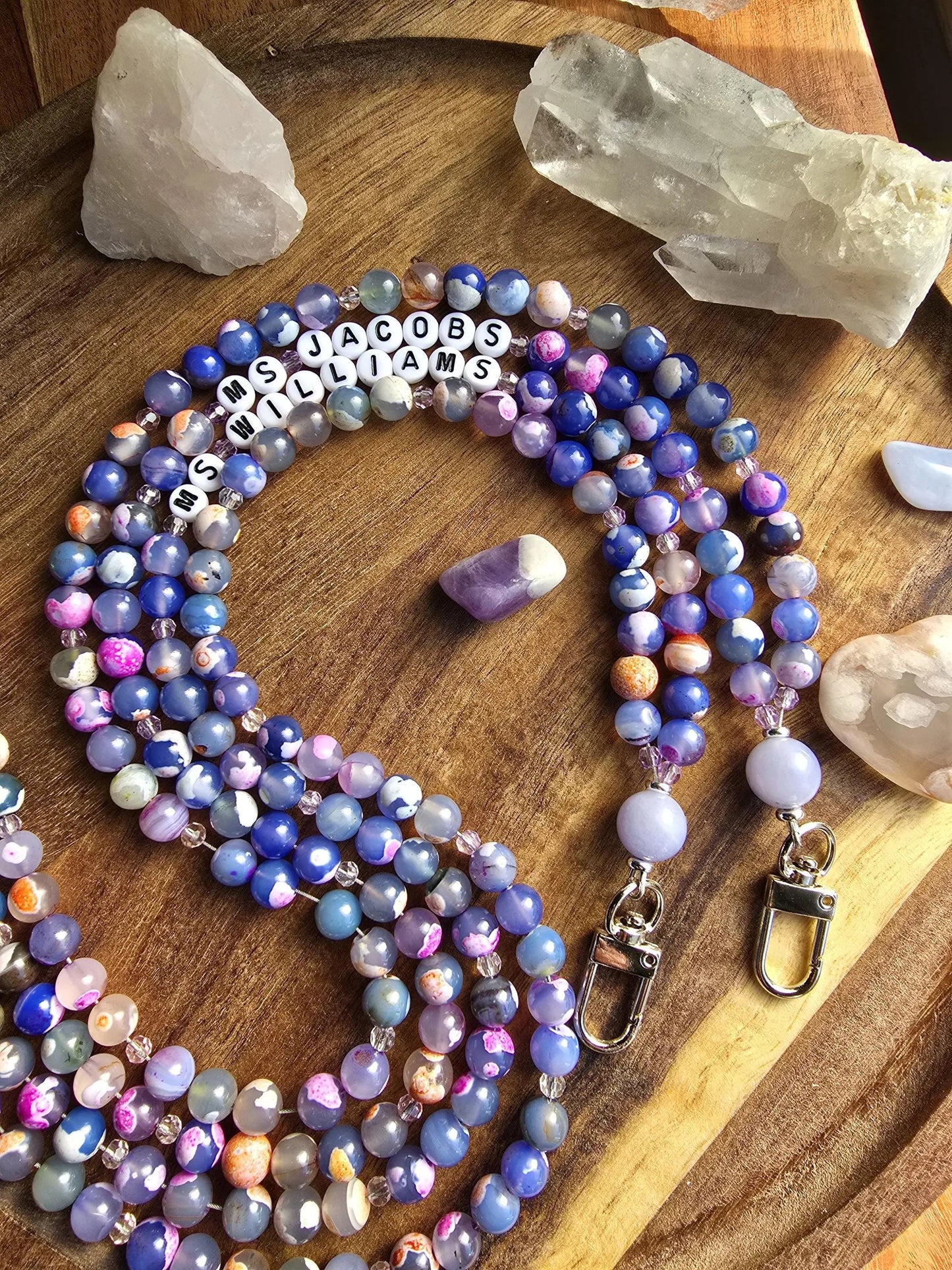 Colorful Personalized Gemstone Lanyard | Custom Name Teacher Lanyard | Colorful Beaded ID Holder | Breakaway Safety Clasp | Handmade