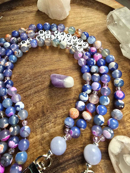 Colorful Personalized Gemstone Lanyard | Custom Name Teacher Lanyard | Colorful Beaded ID Holder | Breakaway Safety Clasp | Handmade