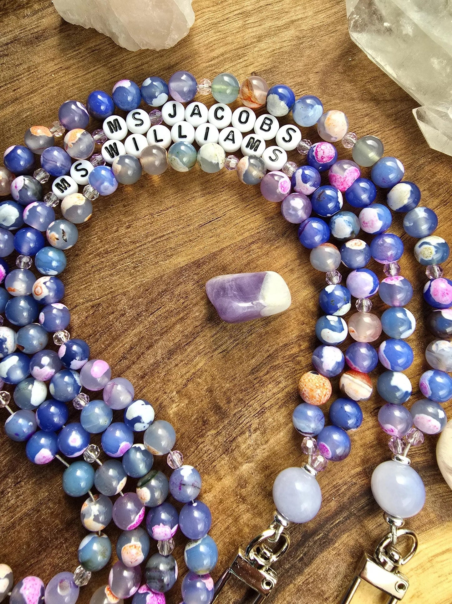 Colorful Personalized Gemstone Lanyard | Custom Name Teacher Lanyard | Colorful Beaded ID Holder | Breakaway Safety Clasp | Handmade