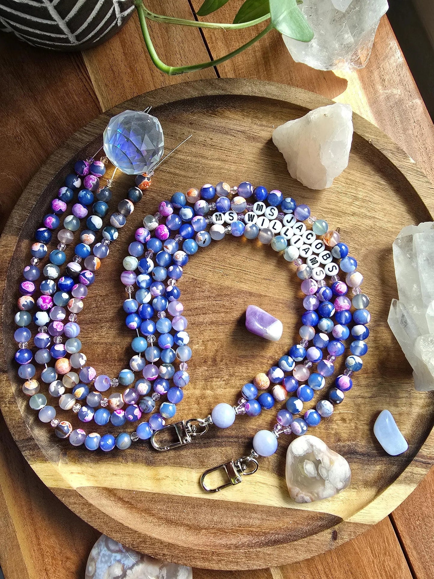 Colorful Personalized Gemstone Lanyard | Custom Name Teacher Lanyard | Colorful Beaded ID Holder | Breakaway Safety Clasp | Handmade