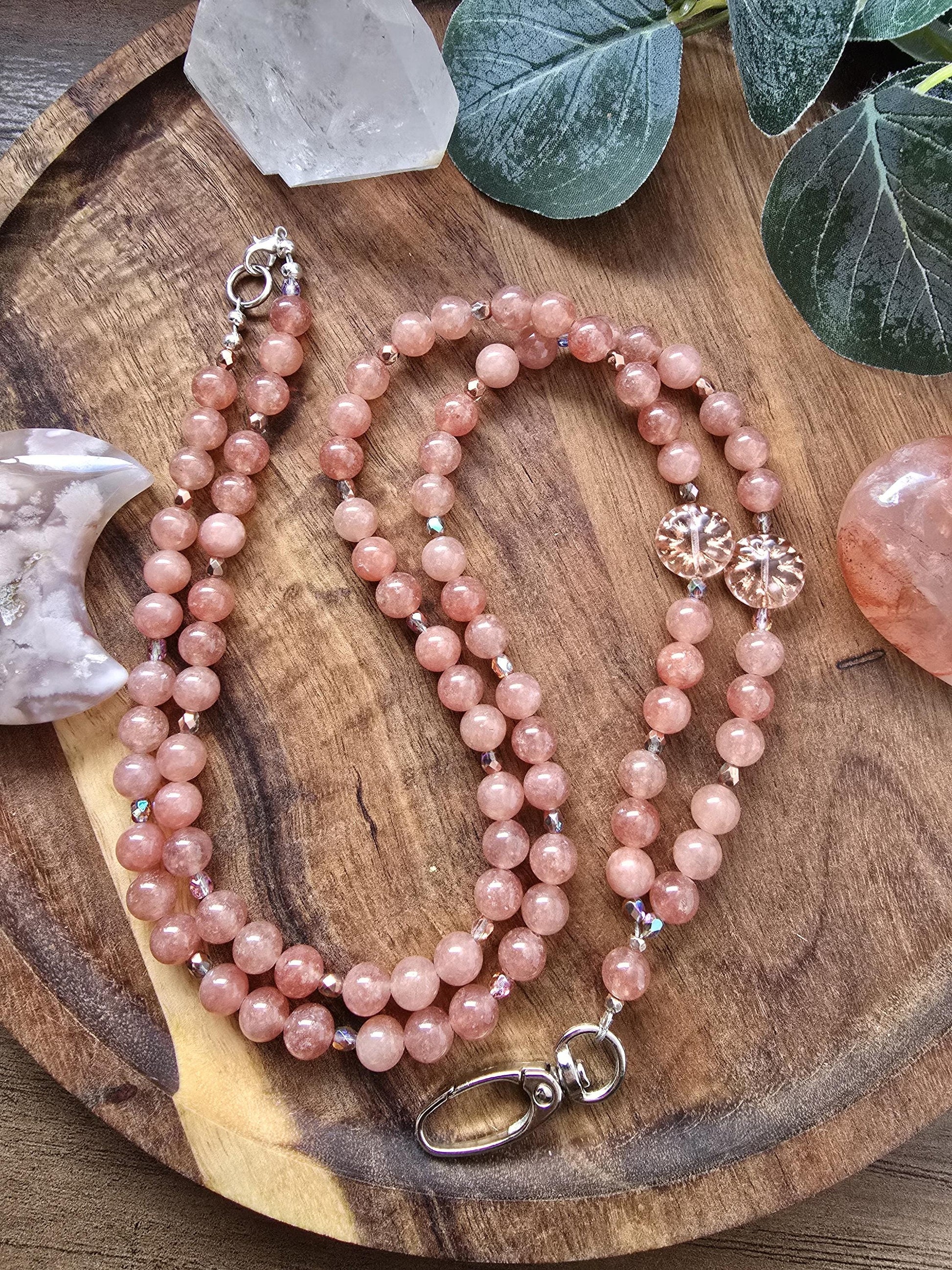 Sunstone Lanyard | Beaded Gemstone Lanyard | ID Badge Holder | Personalized | Handmade