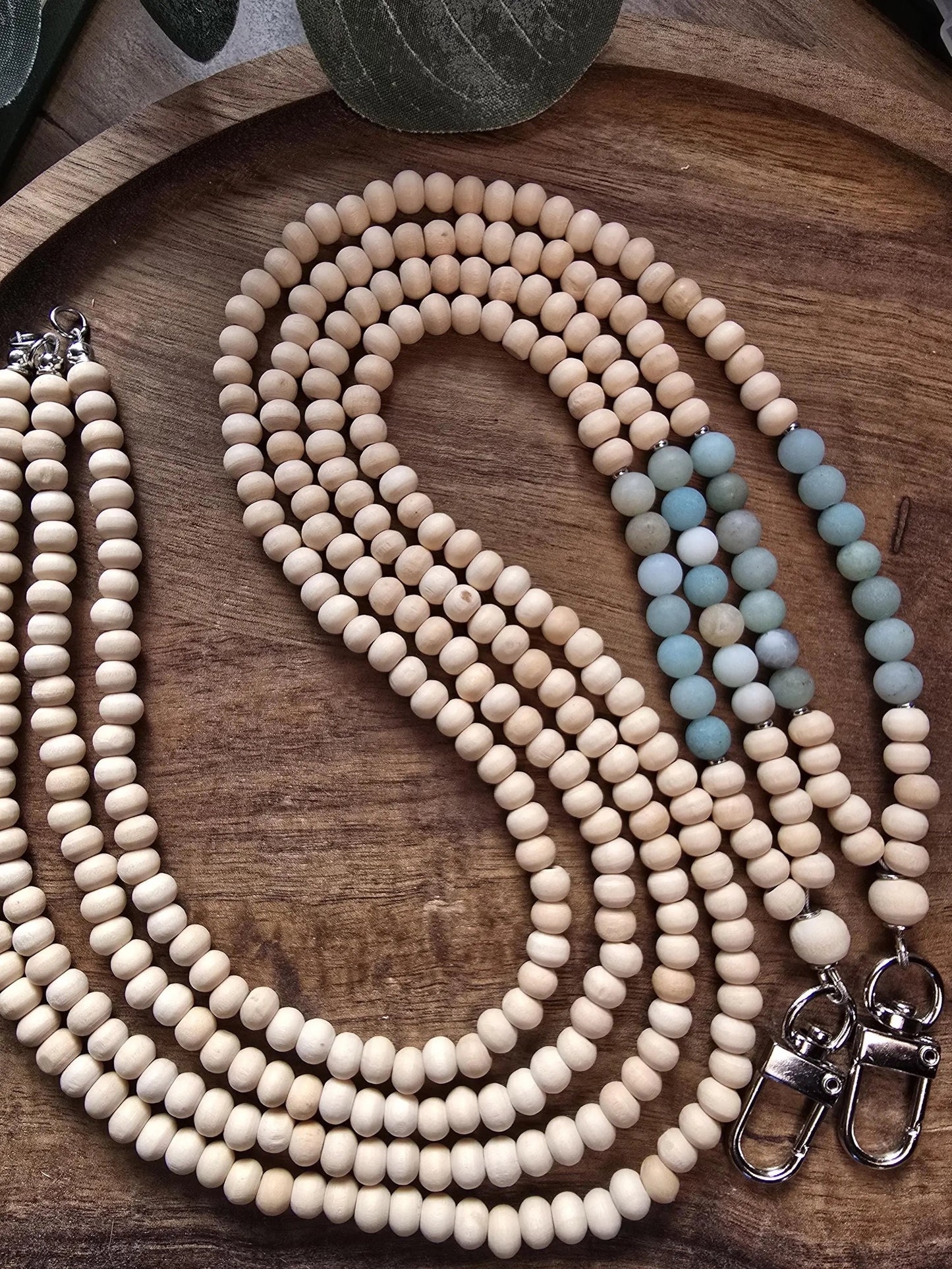 Matte Amazonite Lanyard | Virgo | Handmade | Wood Bead Lanyard | Essential Oil Diffuser Lanyard | Lightweight Beaded ID Holder