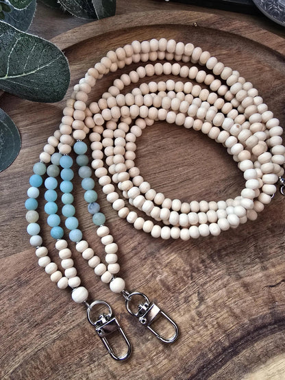 Matte Amazonite Lanyard | Virgo | Handmade | Wood Bead Lanyard | Essential Oil Diffuser Lanyard | Lightweight Beaded ID Holder