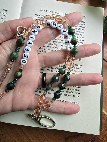 Defying Gravity Lanyard | Wicked Musical Fan Gift | Pink and Green Beaded Lanyard | Handmade