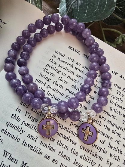 Handmade Prayer Bracelet with Cross and Mustard Seed Charm | Gemstone Bracelet | Faith of a mustard seed | Custom Sizing Available