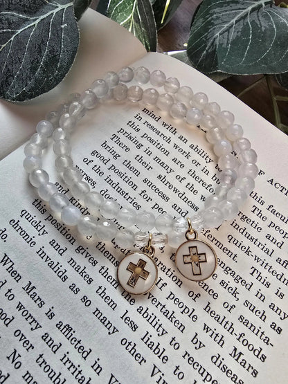 Handmade Prayer Bracelet with Cross and Mustard Seed Charm | Gemstone Bracelet | Faith of a mustard seed | Custom Sizing Available